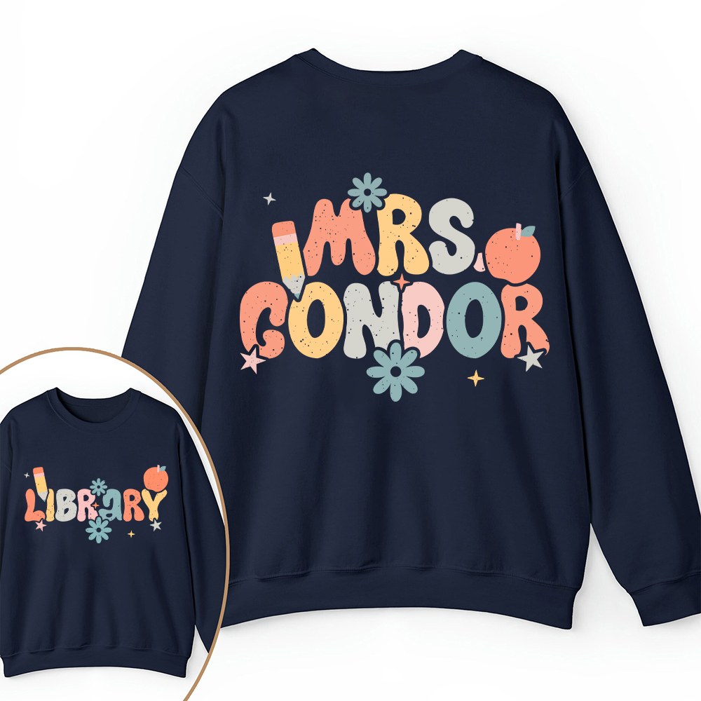Personalized Name And Grade Bloom Flowers Teacher Two Sided Sweatshirt