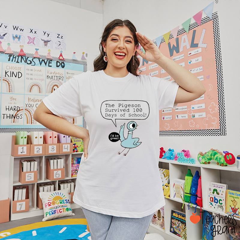 The Pigeon Survived 100 Days Of School Teacher T-Shirt