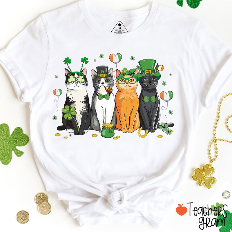 Cat St Patrick's Day Teacher T-Shirt