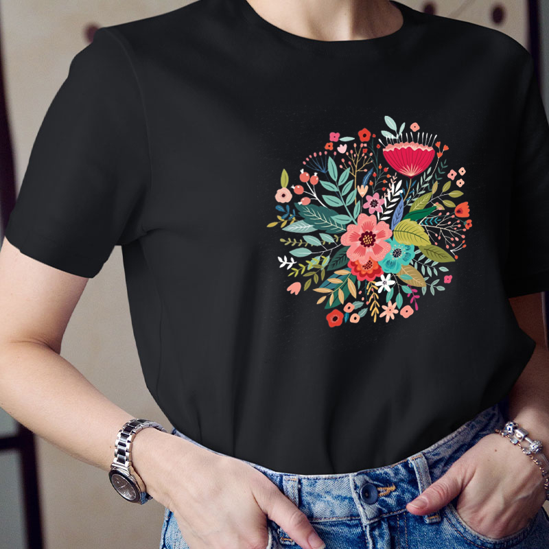 Floral Graphic Teacher T-Shirt