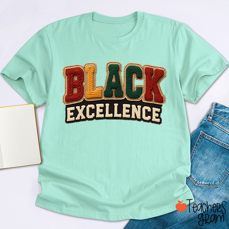 Faux Yarn Black Excellence Teacher T-Shirt