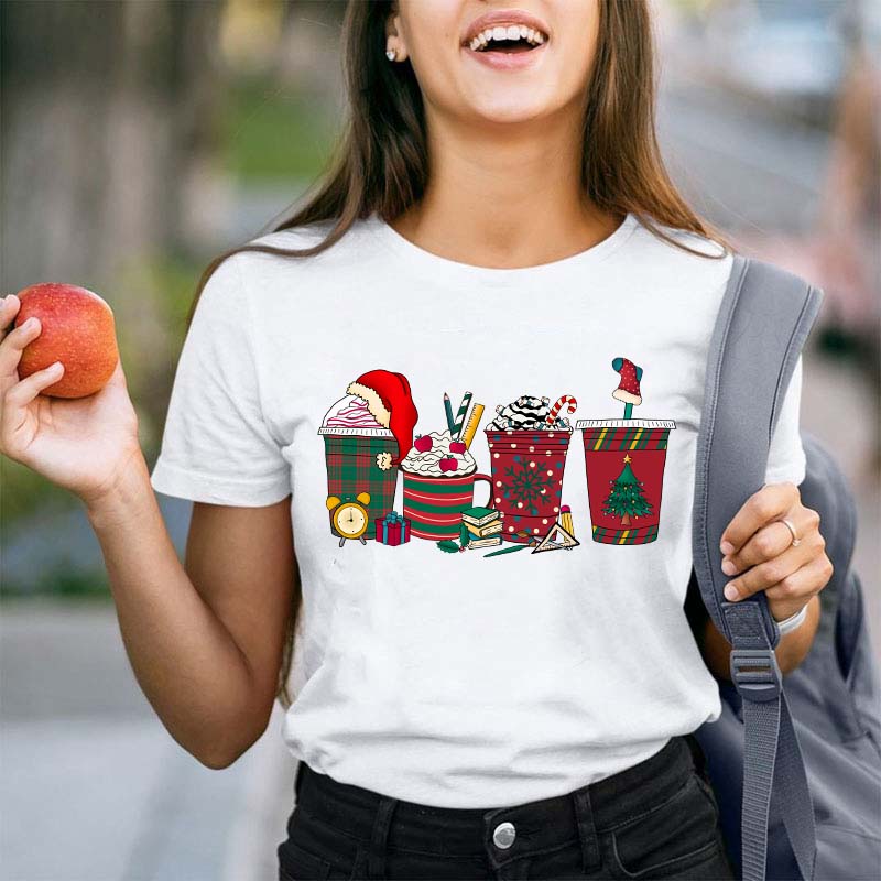 Cute Christmas Coffee Teacher T-Shirt