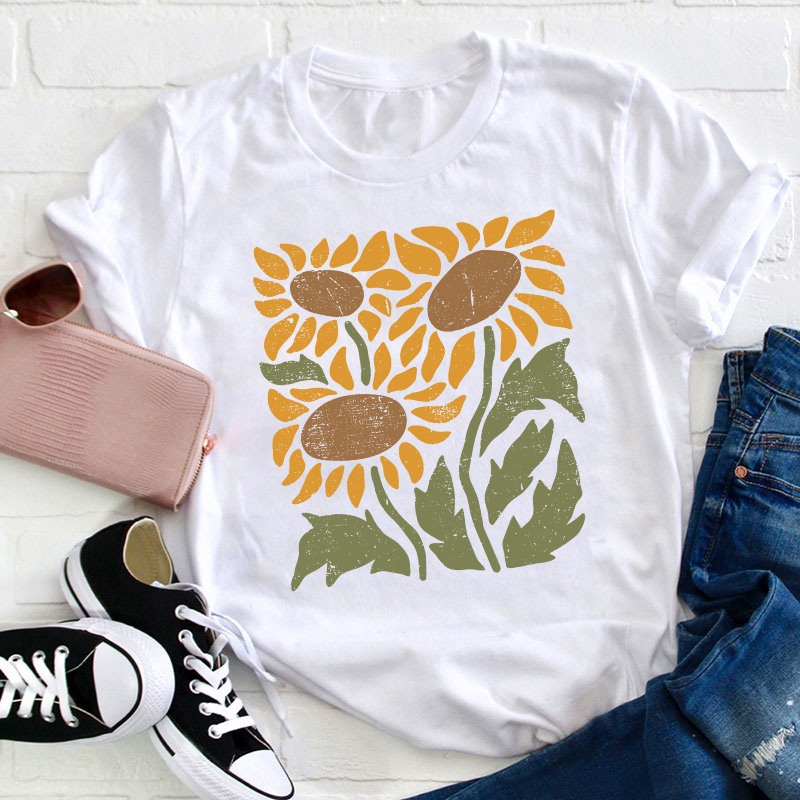 Boho Retro Flower Sunflower Teacher T-Shirt