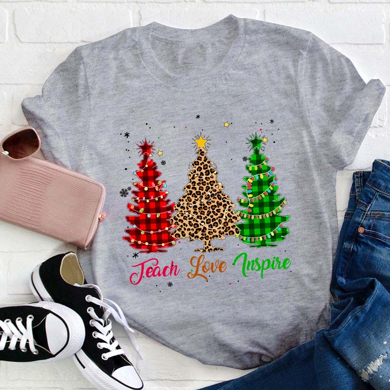 Teach Love Inspire Christmas Tree Teacher T-Shirt