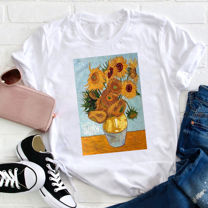 Vintage Art Sunflower Teacher T-Shirt