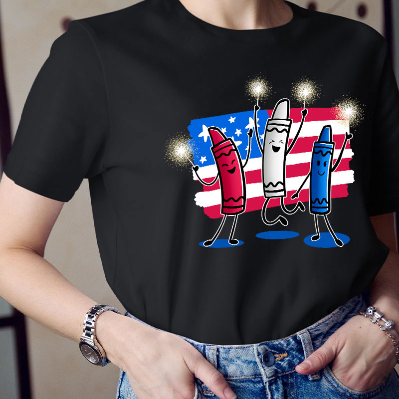 4th Of July Color Crayon Teacher T-Shirt