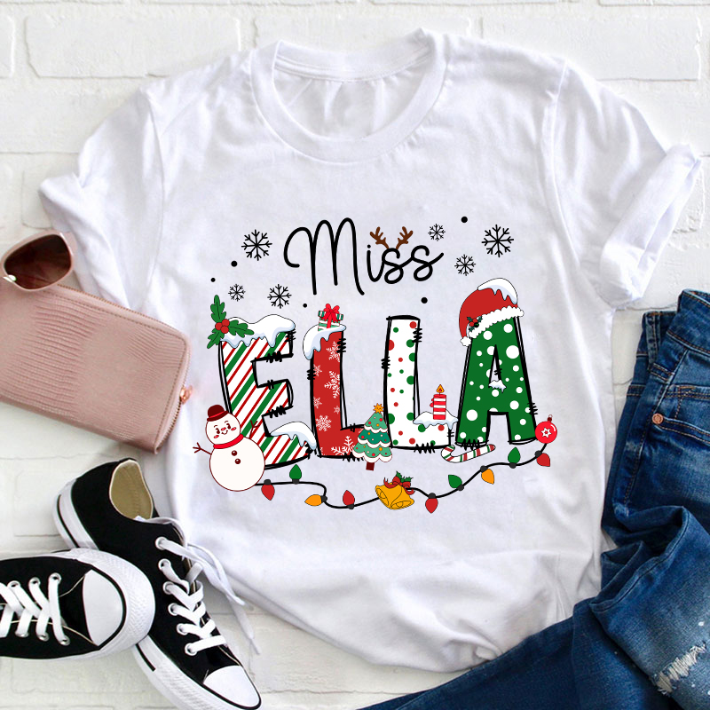 Personalized Name Christmas Crew Teacher T-Shirt