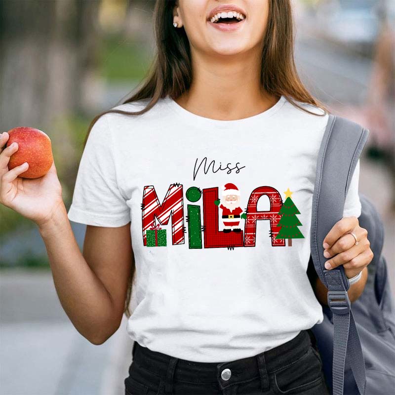 Personalized Name Merry Christmas Teacher T-Shirt