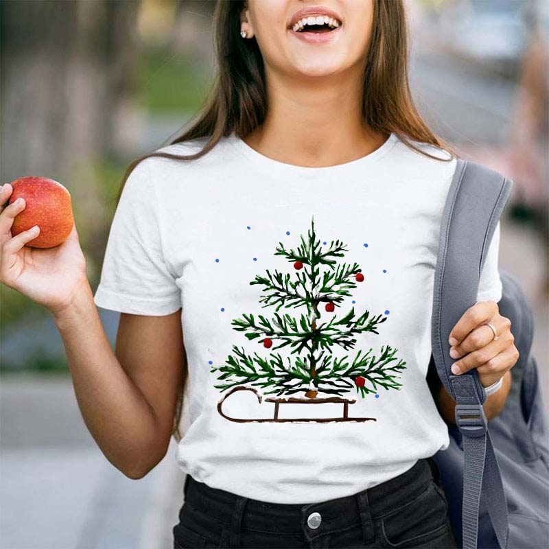 Christmas Tree Sleigh Teacher T-Shirt