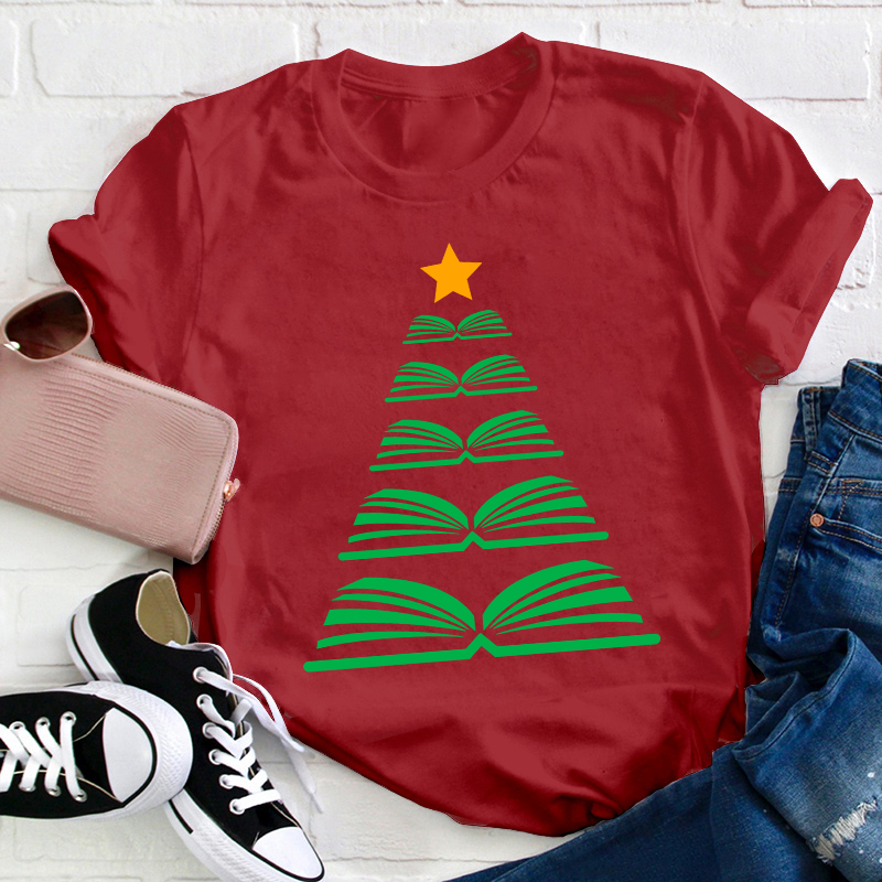 Book Christmas Tree Teacher T-Shirt