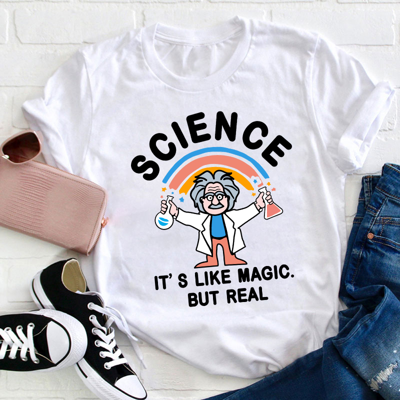Rainbow Science It's Like Magic But Real Vintage Teacher T-Shirt
