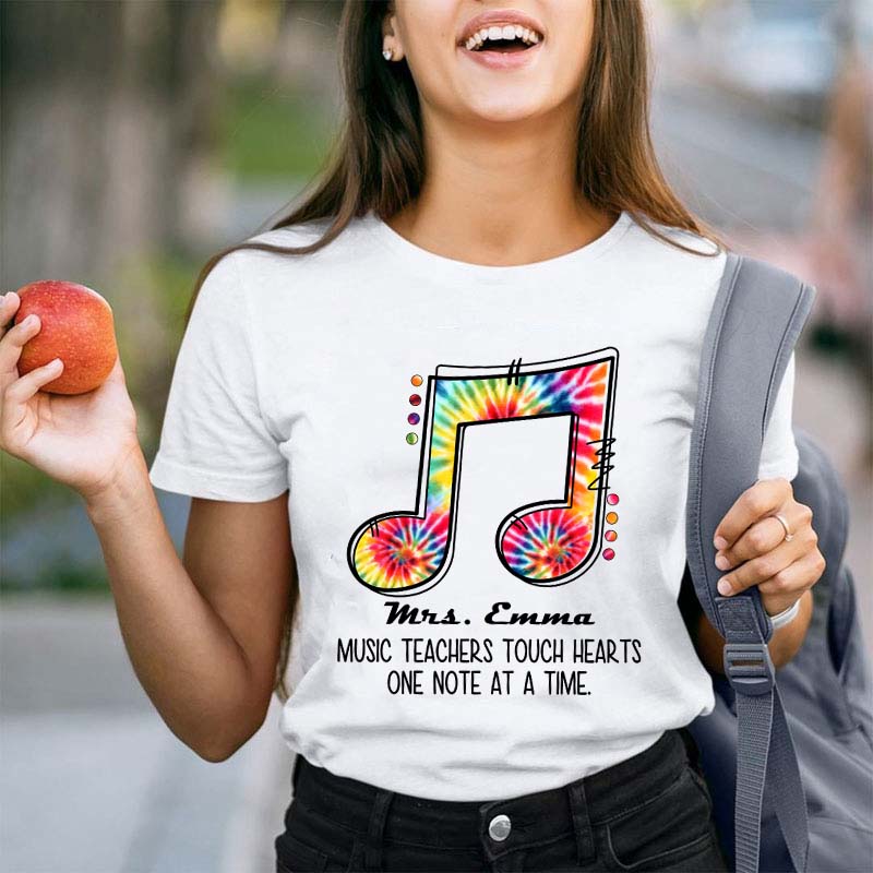 Personalized Music Teacher Touch Hearts One Note At A Time Teacher T-Shirt