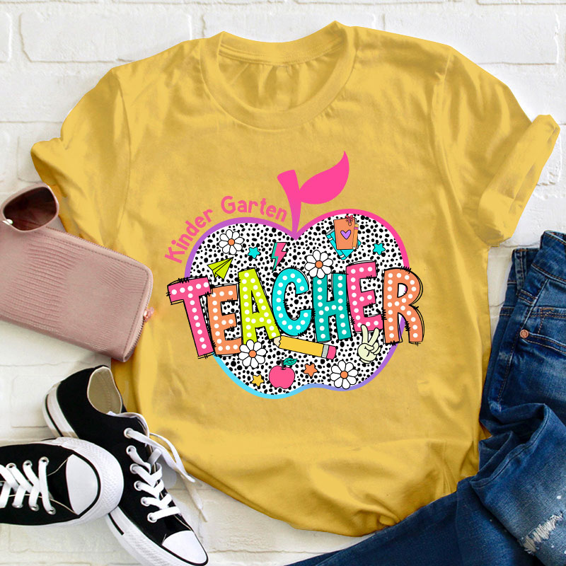 Personalized Neon Leopard Apple Grade Teacher T-Shirt