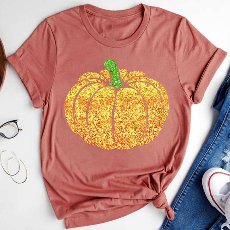 Glitter Fall Festive Pumpkins Teacher T-Shirt