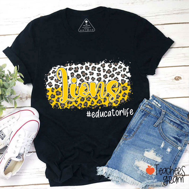 Personalized School Mascot And Hashtag Colorful Leopard Teacher T-Shirt