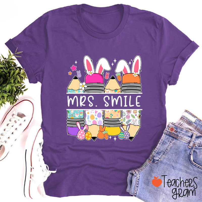 Personalized Name Bunny Pencil Teacher T-Shirt
