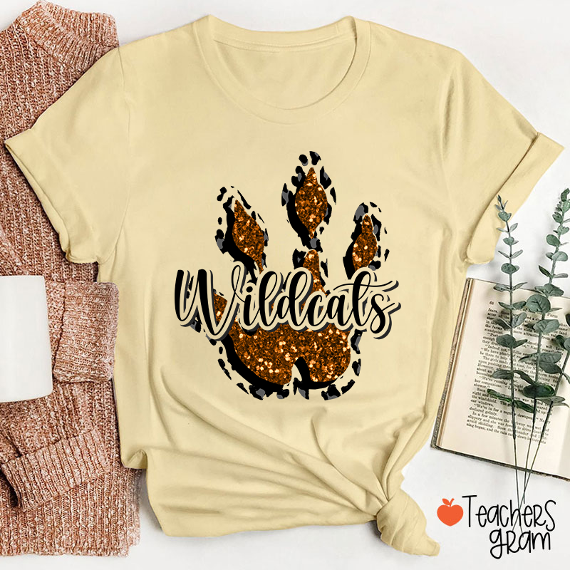 Personalized Mascot Glitter Paw Teacher T-Shirt