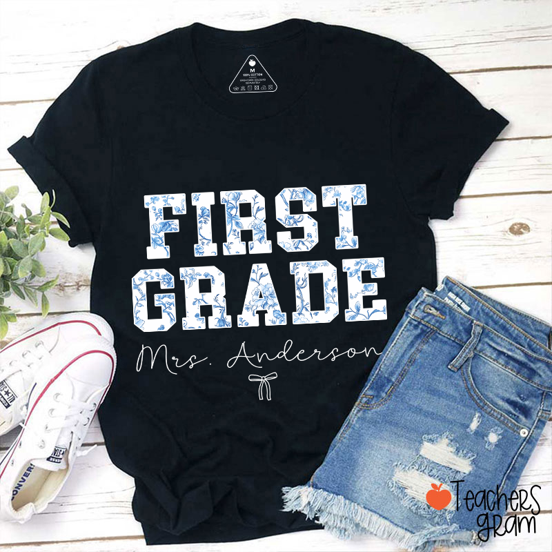 Personalized Name And Grade Trendy Teacher T-Shirt