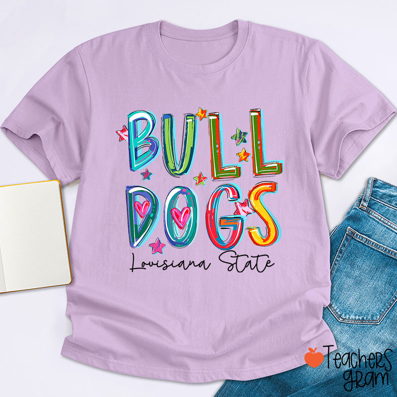 Personalized Mascot And School Name Star Watercolor Brushstrokes Teacher T-Shirt