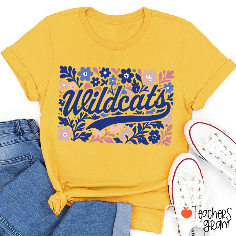 Personalized Mascot Flowers School Spirit Teacher T-Shirt