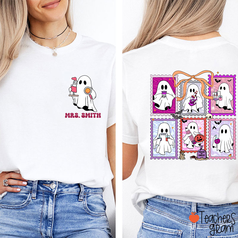 Personalized Name Spooky Science Halloween Teacher Two Sided T-Shirt