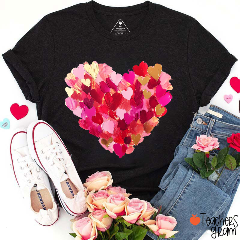 Oil Painting Heart Valentine Teacher T-Shirt