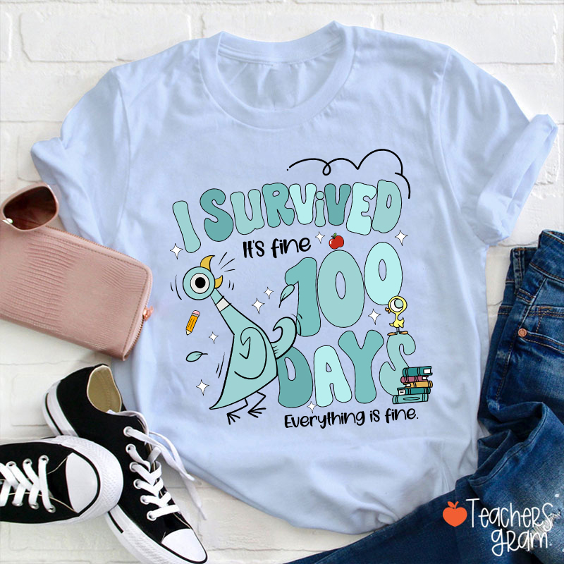 Pigeon I Survived 100 Days Teacher T-Shirt