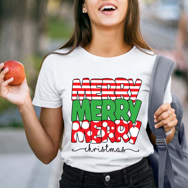 Merry Merry Merry Christmas Teacher T-Shirt