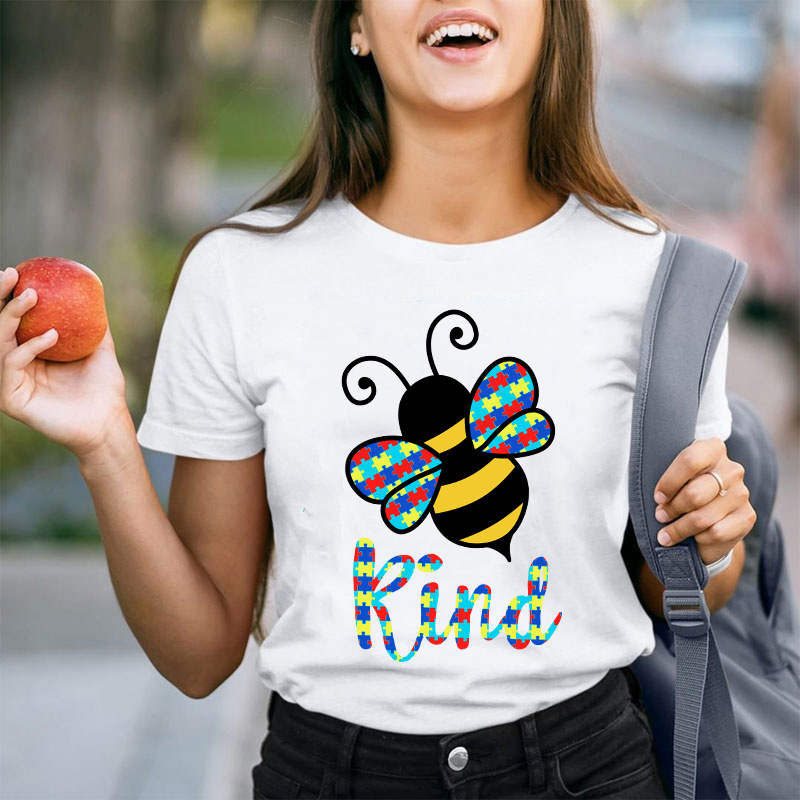 Bee Kind Colorful Puzzle Teacher T-Shirt