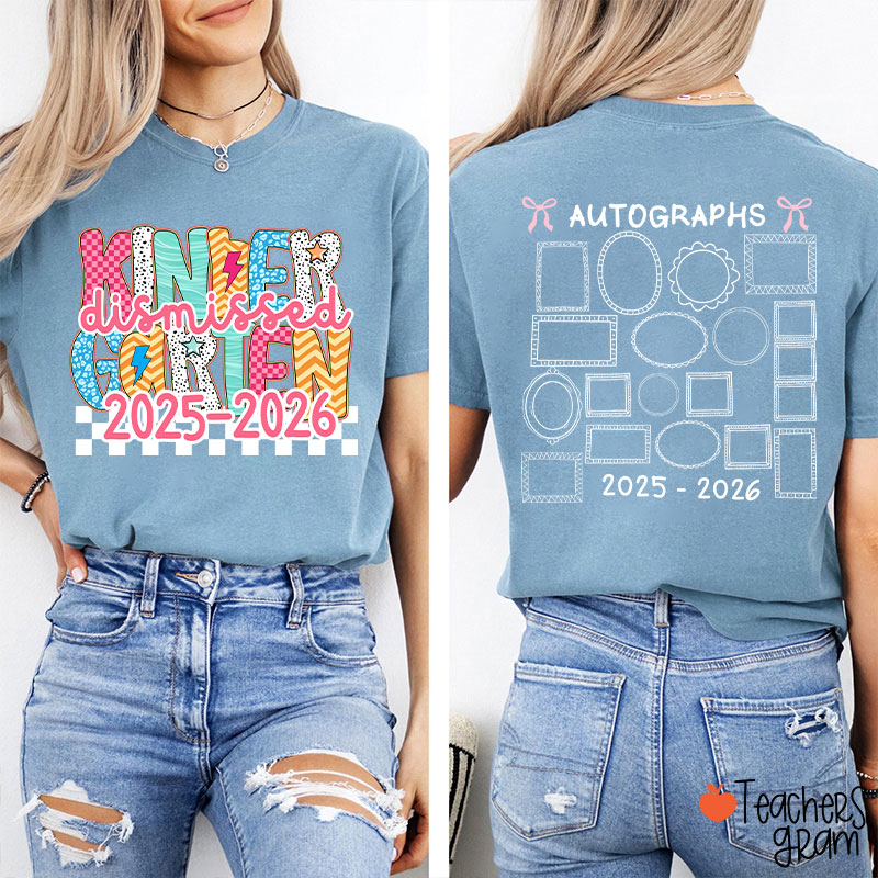 Personalized Grade Autograph Last Day Of School Teacher Two Sided T-Shirt