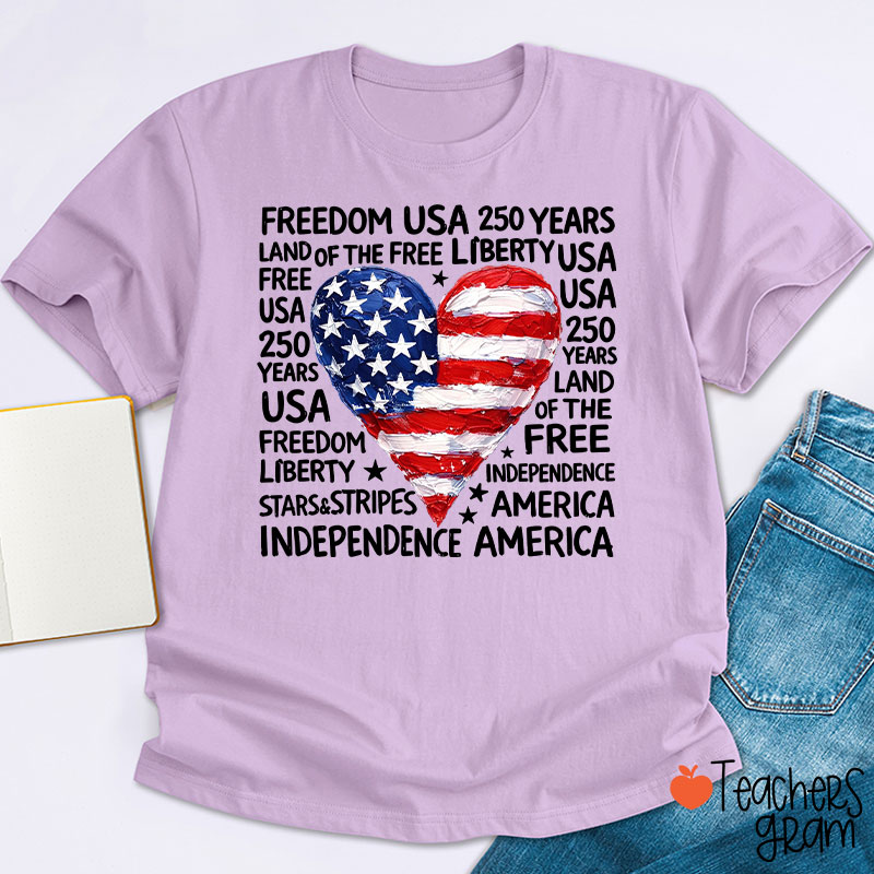 Heart Shaped American Flag Teacher T-Shirt