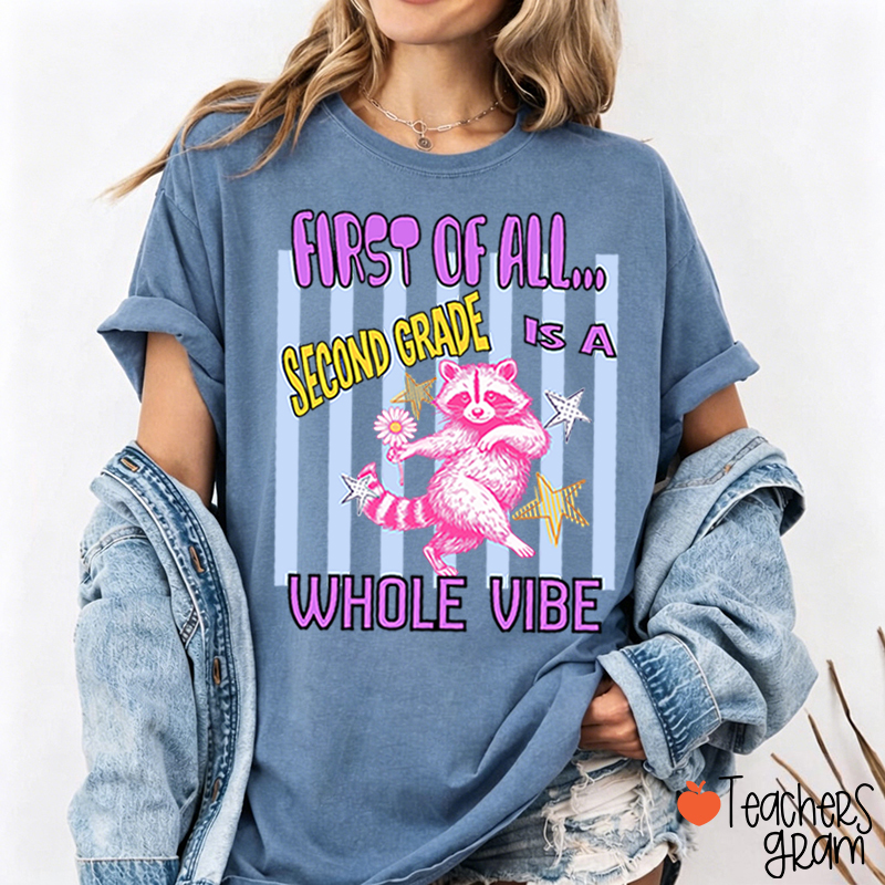 Personalized Grade Pink Raccoon Whole Vibe Teacher T-Shirt