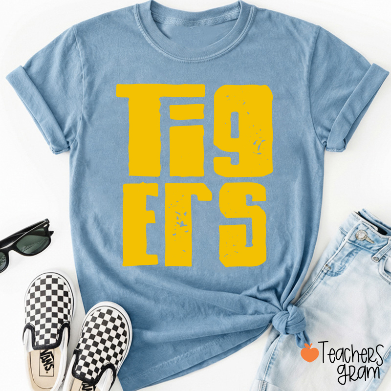 Personalized Distressed Bold Mascot Text Teacher T‑Shirt