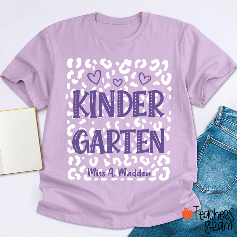 Personalized Name And Grade Leopard Heart Teacher T-Shirt