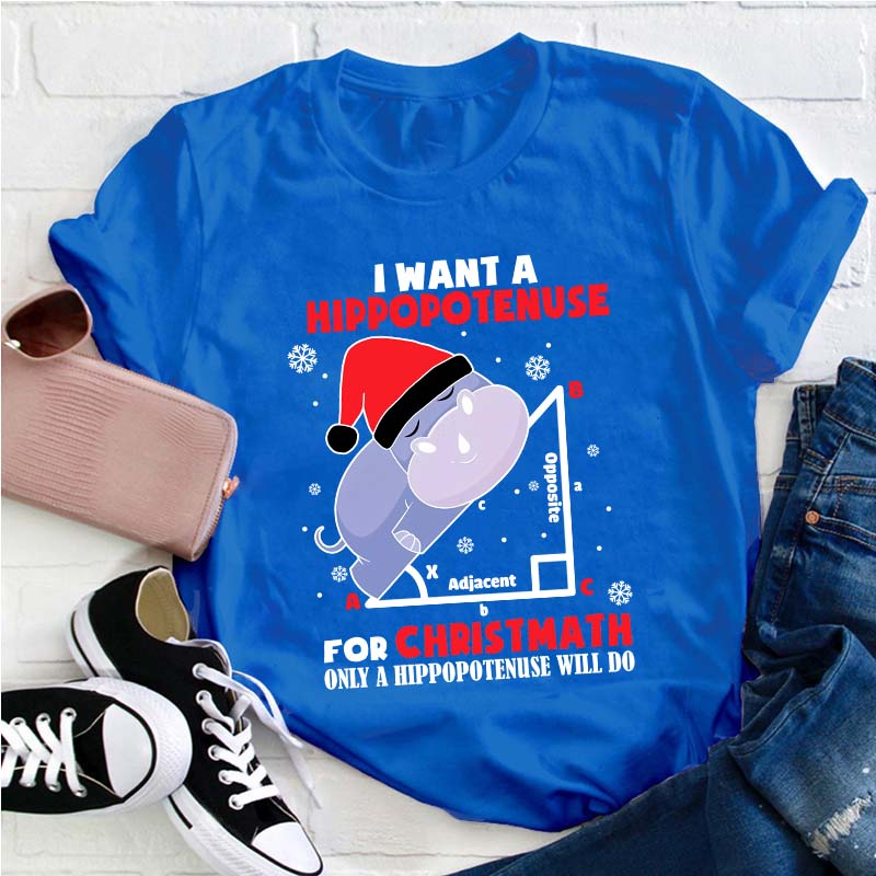 I Want A Hippopotenuse For Christmas Teacher T-Shirt