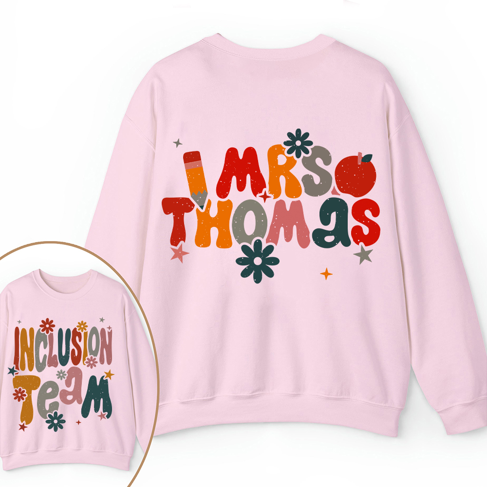 Personalized Name And Grade Bloom Flowers Teacher Two Sided Sweatshirt