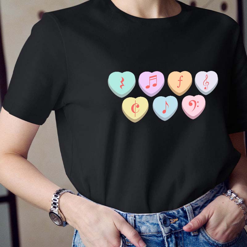 Music Note Heart Candy Teacher T-Shirt