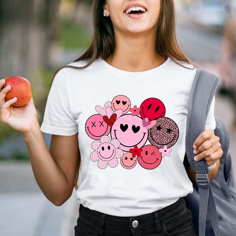 Valentines Smiley Faces Teacher T-Shirt
