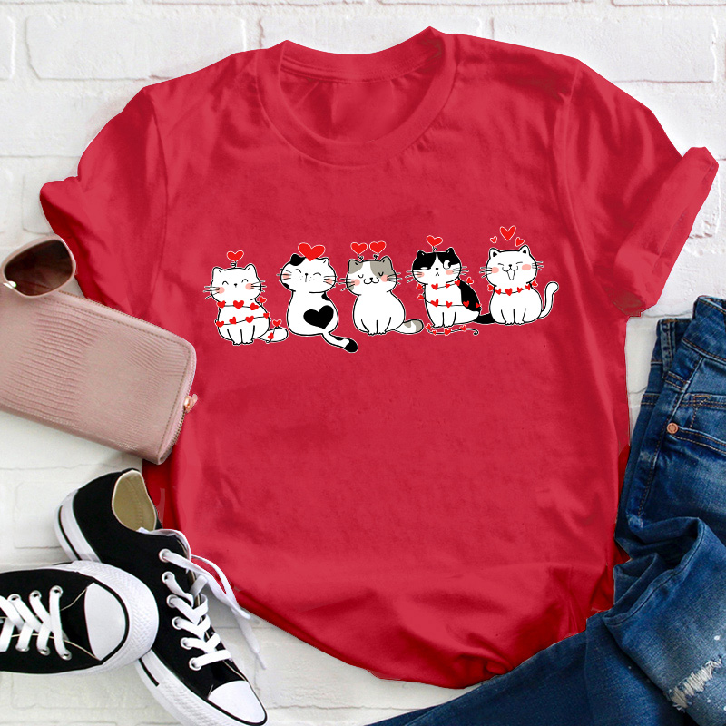 Hearts And Kittens Teacher T-Shirt