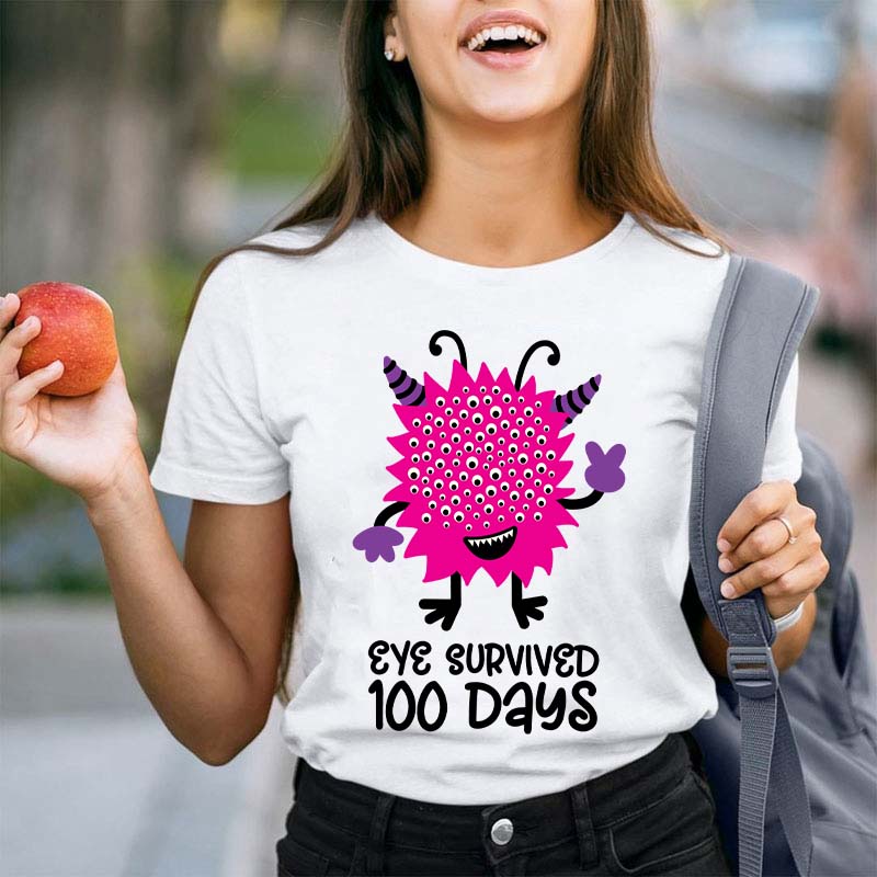 Eye Survived 100 Days Teacher T-Shirt