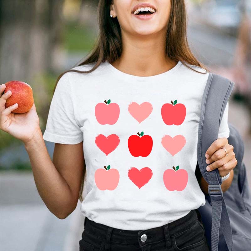 Apple Heart Valentines Day Teacher T-Shirt