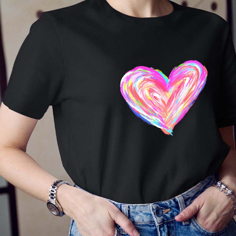 Colorful Rainbow Heart Teacher T-Shirt