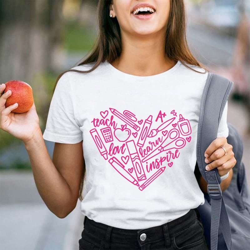 Teach Learn Inspire Heart Teacher T-Shirt