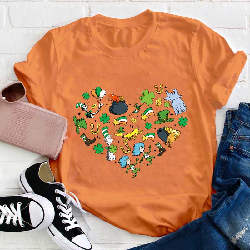 St Patrick Day Love Heart Teacher T-Shirt