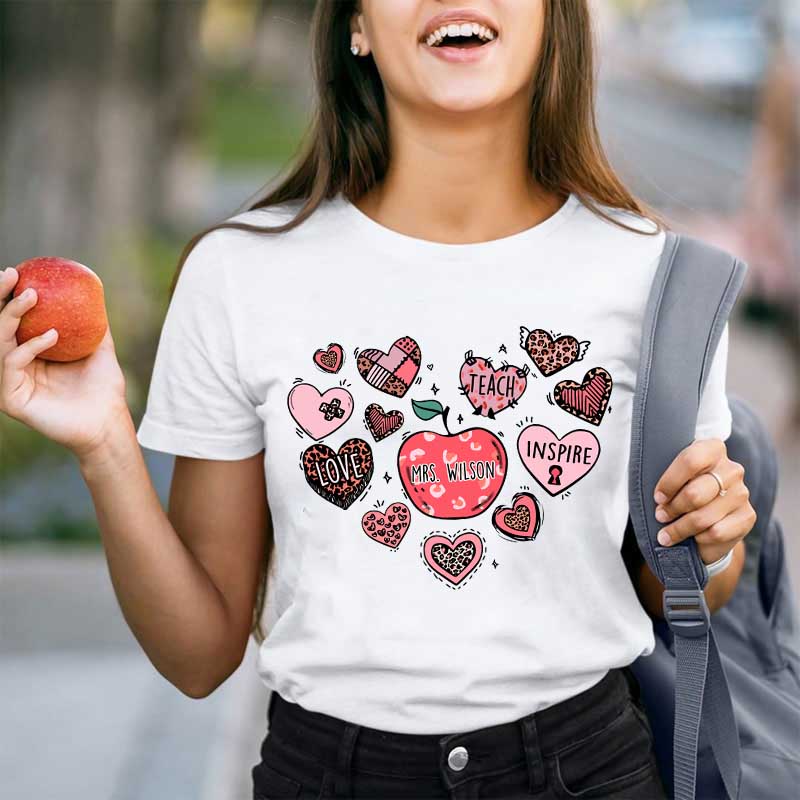 Personalized Teach Love Inspire Heart Teacher T-Shirt