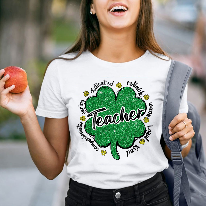 Glitter Motivate Shamrock Teacher T-Shirt