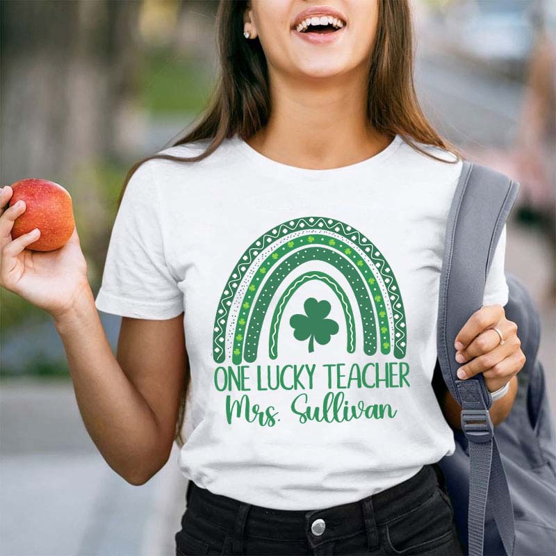 Personalized Rainbow One Lucky Teacher T-Shirt