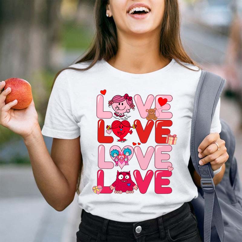 Love Cartoon Characters Teacher T-Shirt
