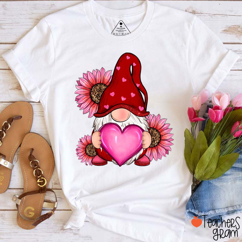 Happy Valentine's Day Gnome With Sunflower Teacher T-Shirt