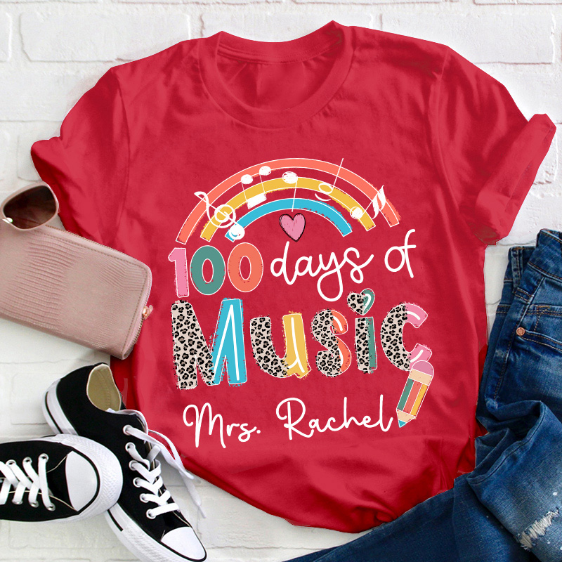 Personalized Name 100 Days Of School Music Teacher T-Shirt